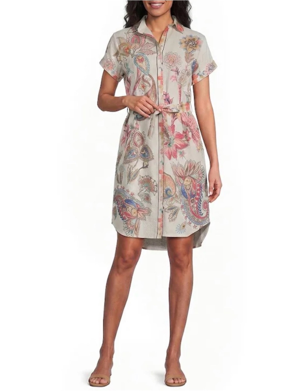 M Made In Italy Linen Blend Floral Button Front Shirt Dress. Small. NWT.